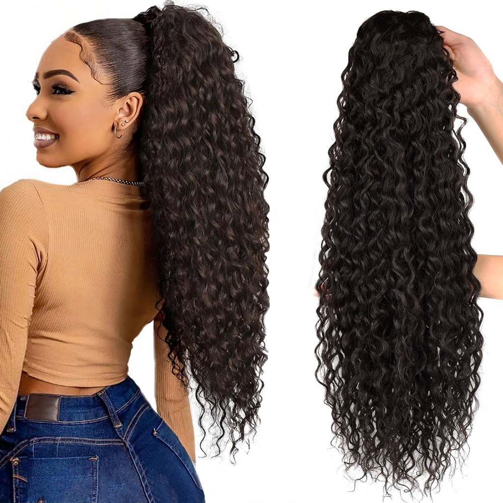 100CM Marrom Cabelo Cacheado Marrom Rabo de Cavalo Cacheado Cabelo Orgânico em Oferta na Shopee