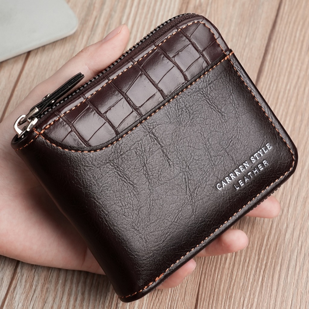 Carteira Curta Masculina Com Padrão De Pedra-Bolso Para Moedas Zíper Vários Cartões E Bordas Costuradas--BT em Oferta na Shopee