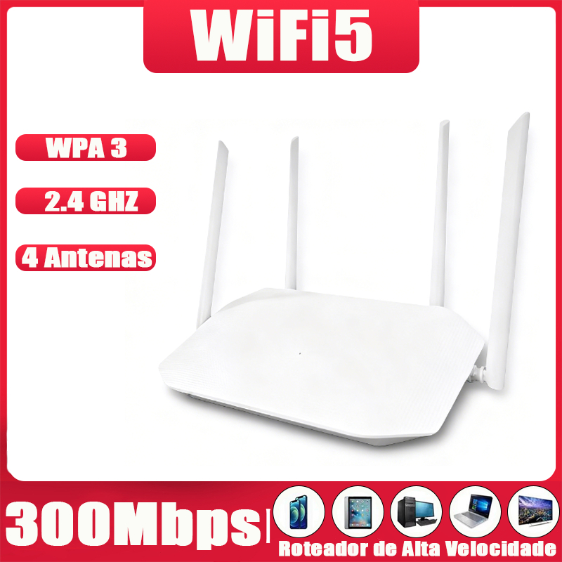 Roteador Wi-Fi 5 Dual Band 2.4 GHz 5 dBi 300 Mbps com 4 Antenas e Amplificador de Sinal G13