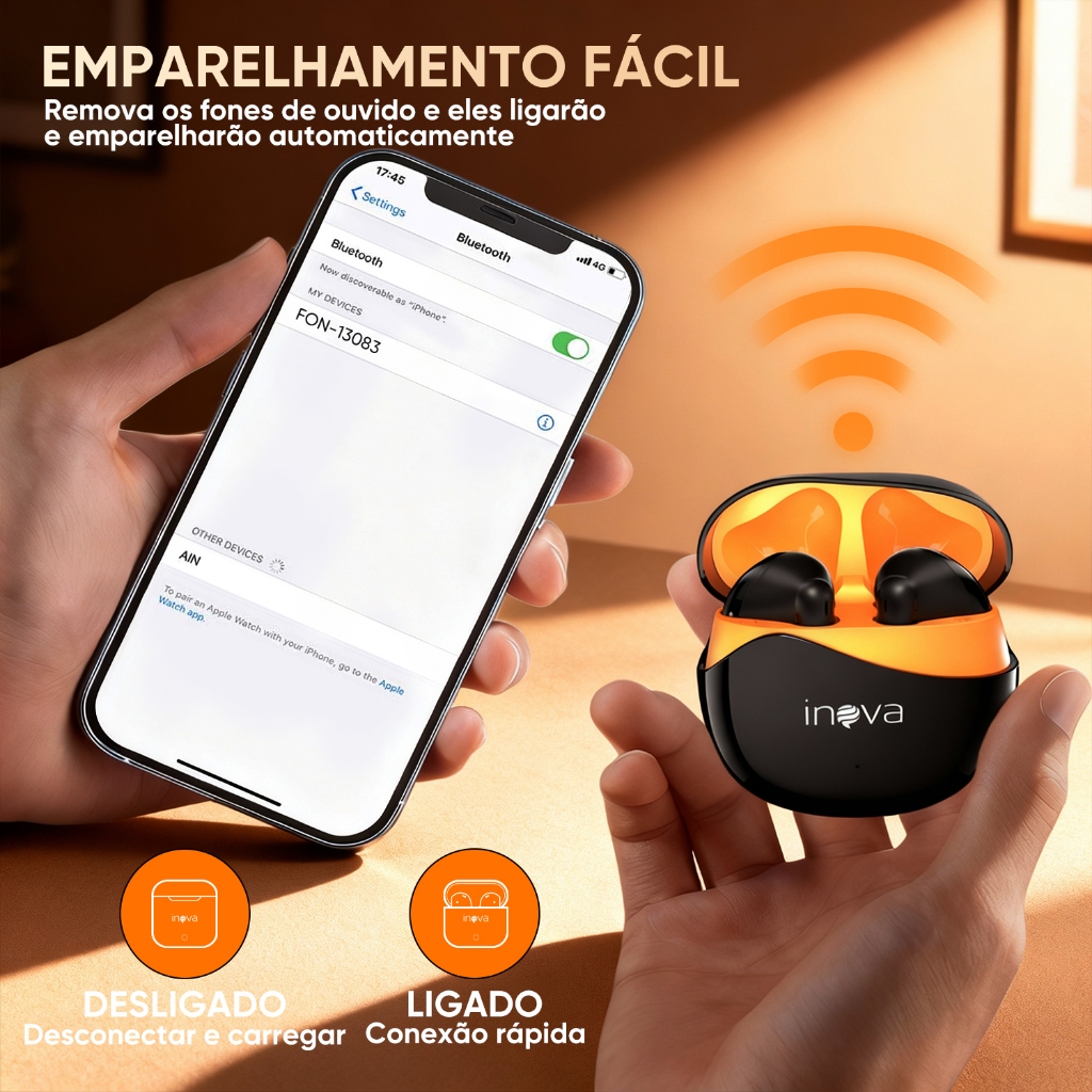INOVA Fones Bluetooth Grave Profundo 36h Bateria ENC 13mm Driver Conforto Perfeito