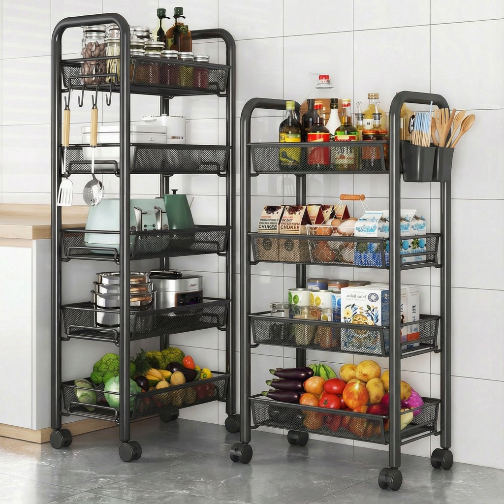 Carrinho organizador com rodas 4/5 camadas multiuso aço carbono prateleira móvel para cozinha banheiro sala estar em Oferta na Shopee