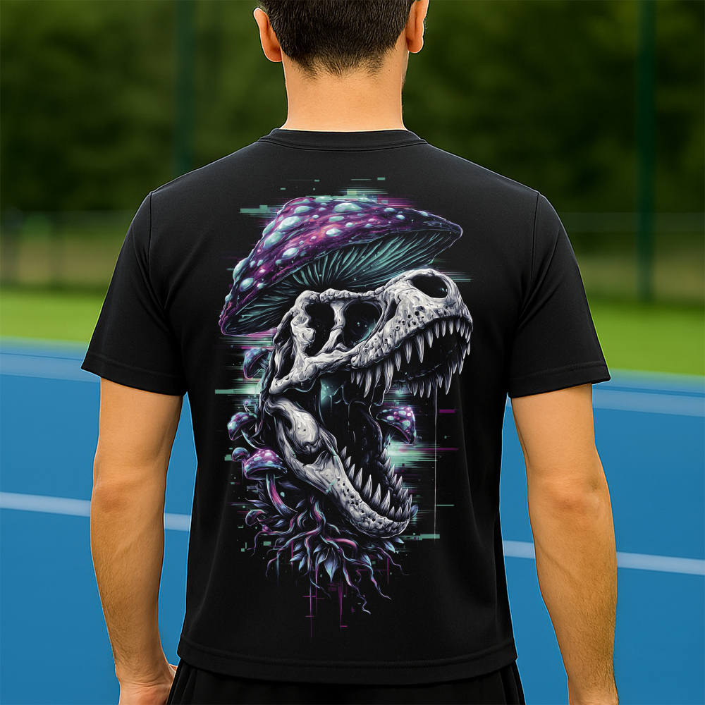 Camiseta Dry Fit Masculina Estampada Dinossauro com Fungos P ao GG Leve Respirável Academia Treino