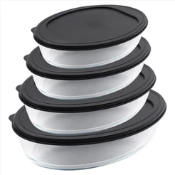 Travessa Oval Mor Com Tampa Assadeira Pirex em Vidro Temperado 1,6L, 2,4L, 3L e 4L