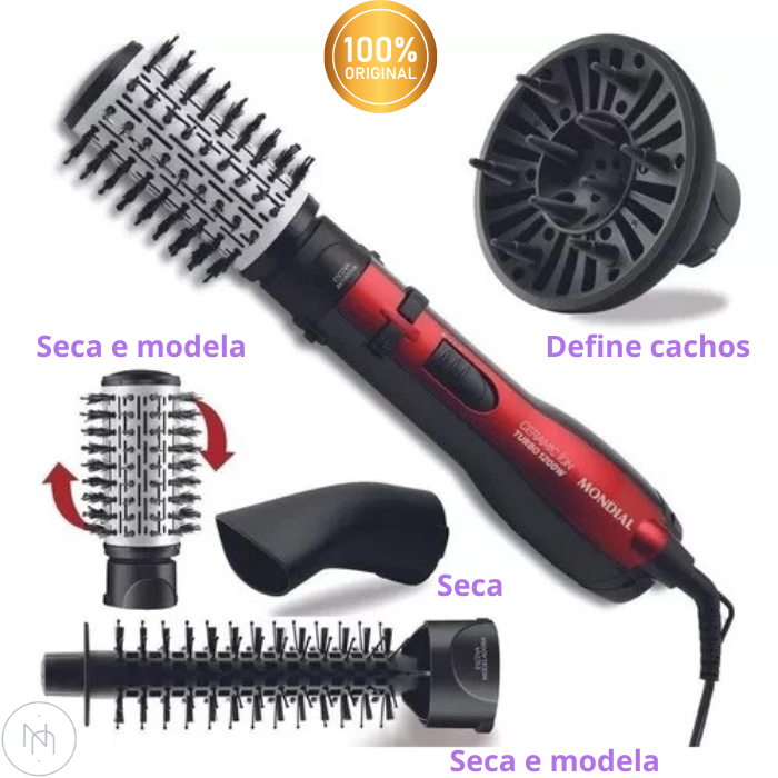 Escova Rotativa Ceramic Íon Turbo Mondial Vermelho e Preto 127V / 1200W / ER-09
