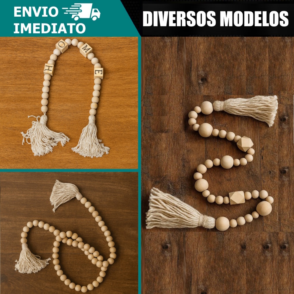Colar De Mesa Decorativo Madeira Rústico Boho Enfeite Sala Centro Tassel Artesanal Mesa Posta Contas em Oferta na Shopee