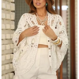 Cardigã Kimono De Renda Com Bordado Único em Oferta na Shopee