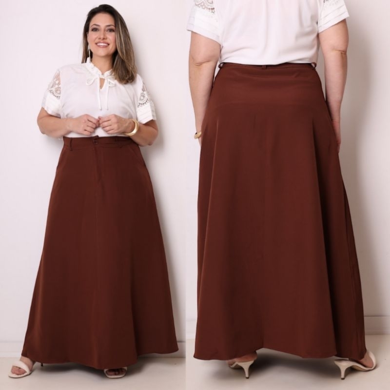 SAIA PLUS SIZE ALFAIATARIA G1 G2 G3 LONGA em Oferta na Shopee