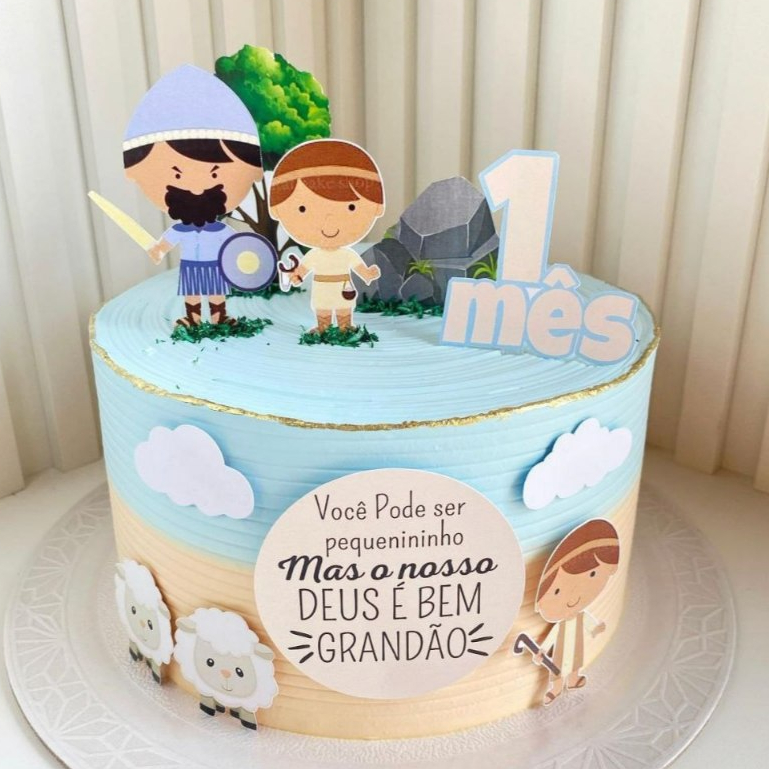 ENVIO IMEDIATO -  Topo de Bolo Davi e Golias - TOPPER DE BOLO - Golias - Religioso - Biblico