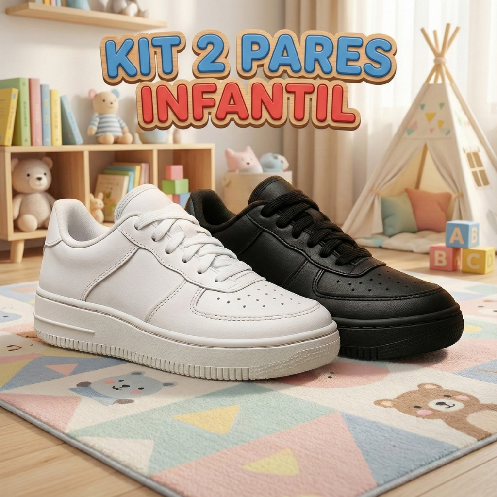Kit 2 Pares Tênis Infantil Durável Estiloso Sola Reta Emborrachada Para Dia a Dia em Oferta na Shopee