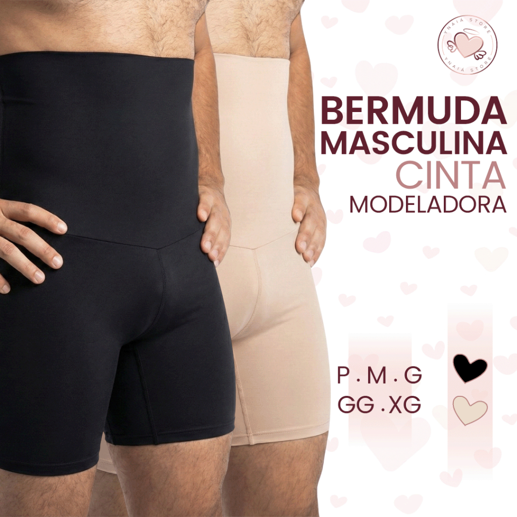 Bermuda Modeladora Masculina Compression Cós Alto Reduz Abdômen e Define a Cintura Chapa Barriga