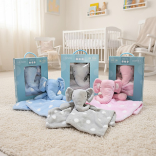 Bebê Naninha + Prendedor Chupeta Pelúcia Macia Safári Elefante Rosa, Azul, Cinza em Oferta na Shopee