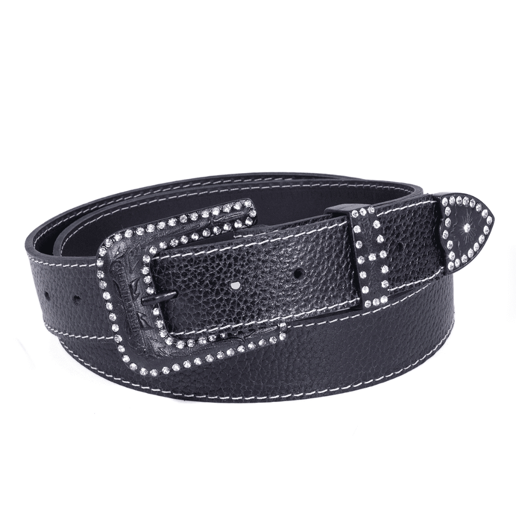 Cinto Country Feminino Couro Legítimo com Strass Brilhantes Moda Sertaneja Pampa’s Country