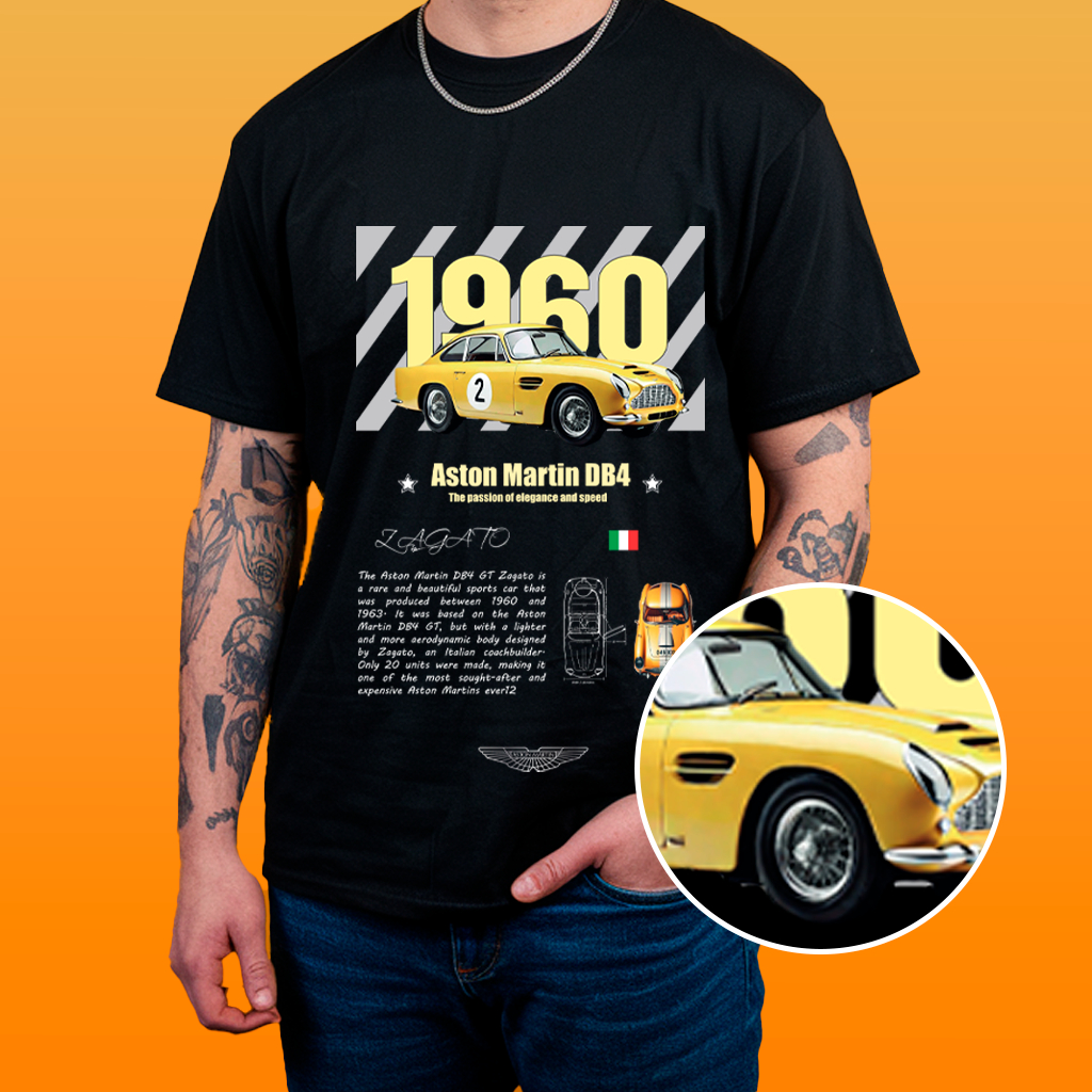 Camiseta Estampa de Carro - Aston Martin DB4  Algodão 30.1