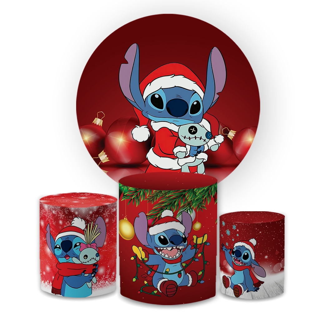 Kit Capa Painel Redondo + Trio Cilindros Decoração Natalina Stch Noel Festa Infantil