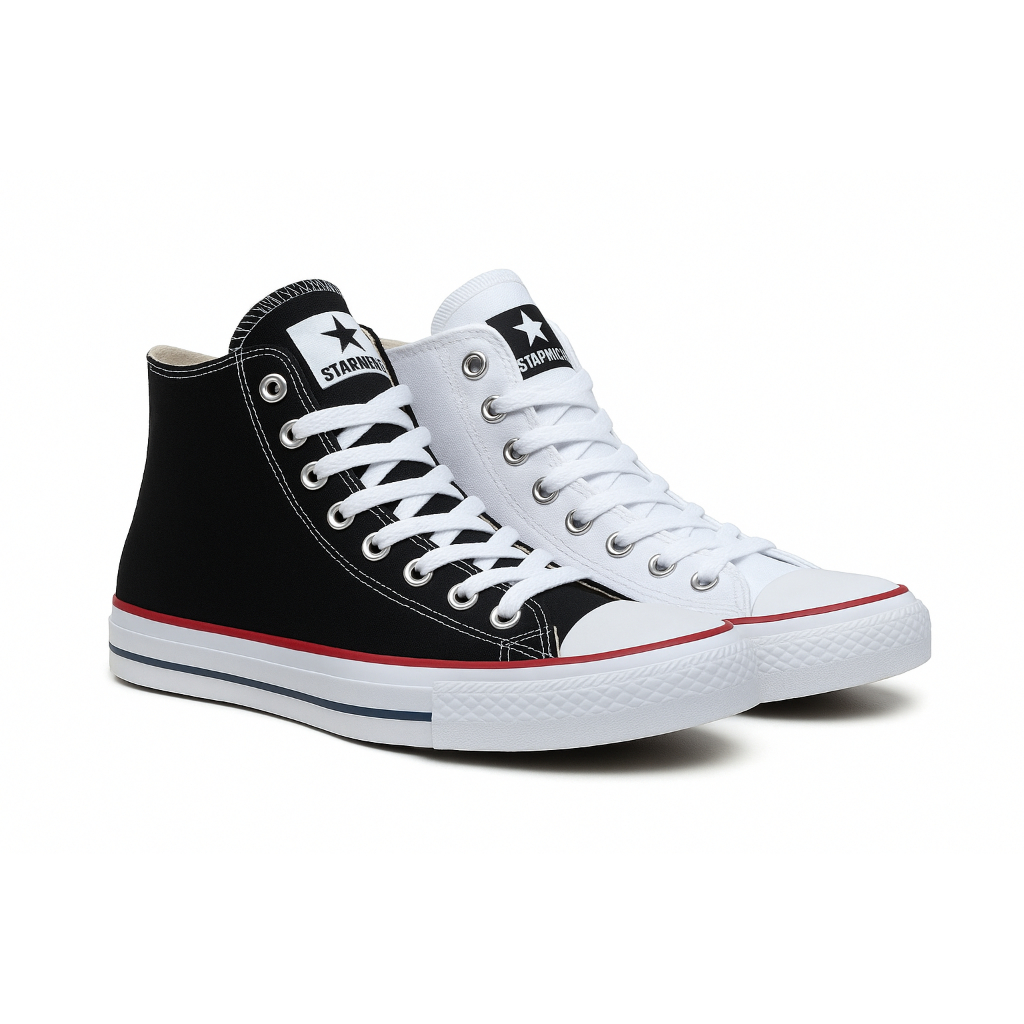 Kit 2 Pares Tênis Cano Alto Unissex Star World Confortável Preto Branco Casual Skatista em Oferta na Shopee