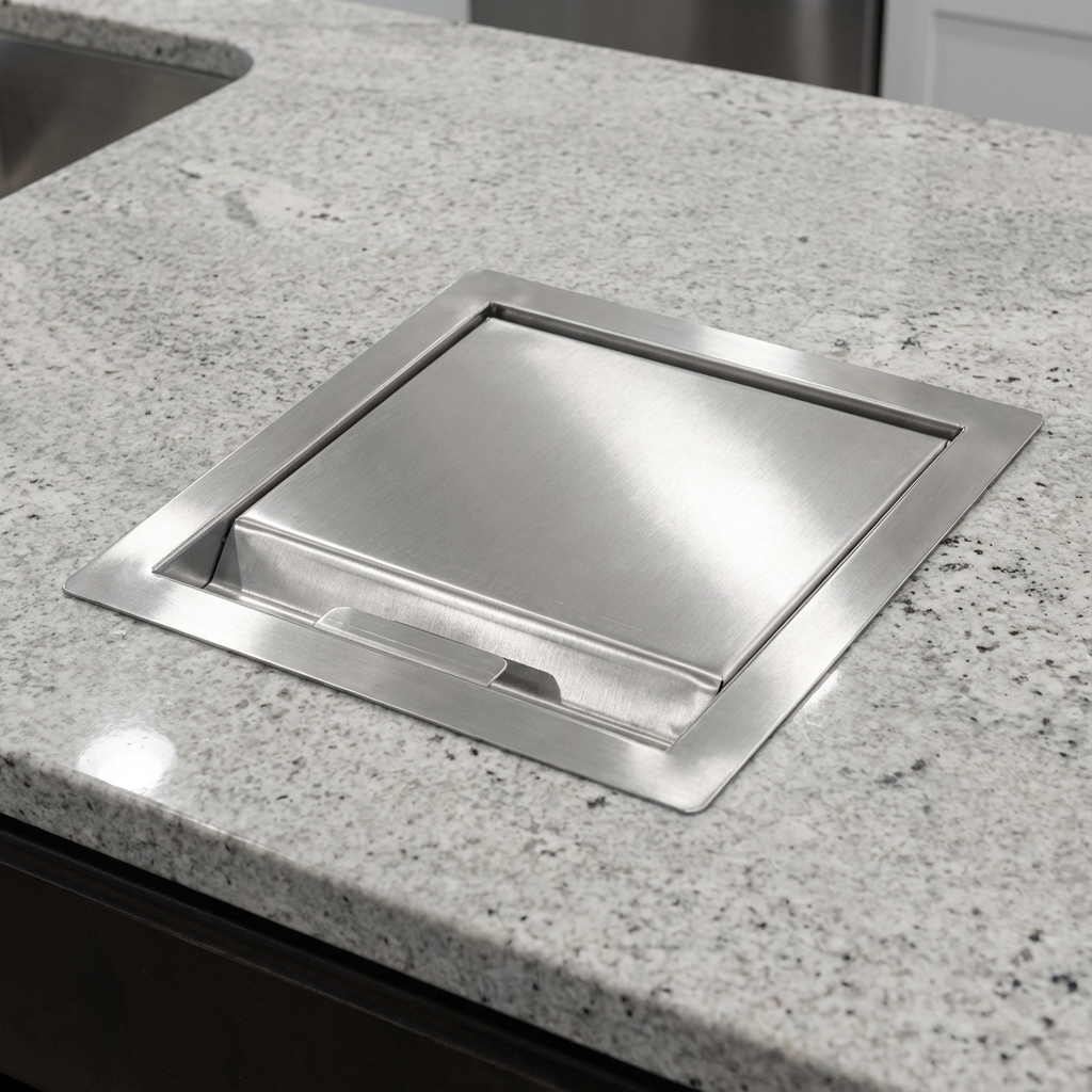Tampa para Lixeira Embutida em Aço Inox Escovado de Bancada
