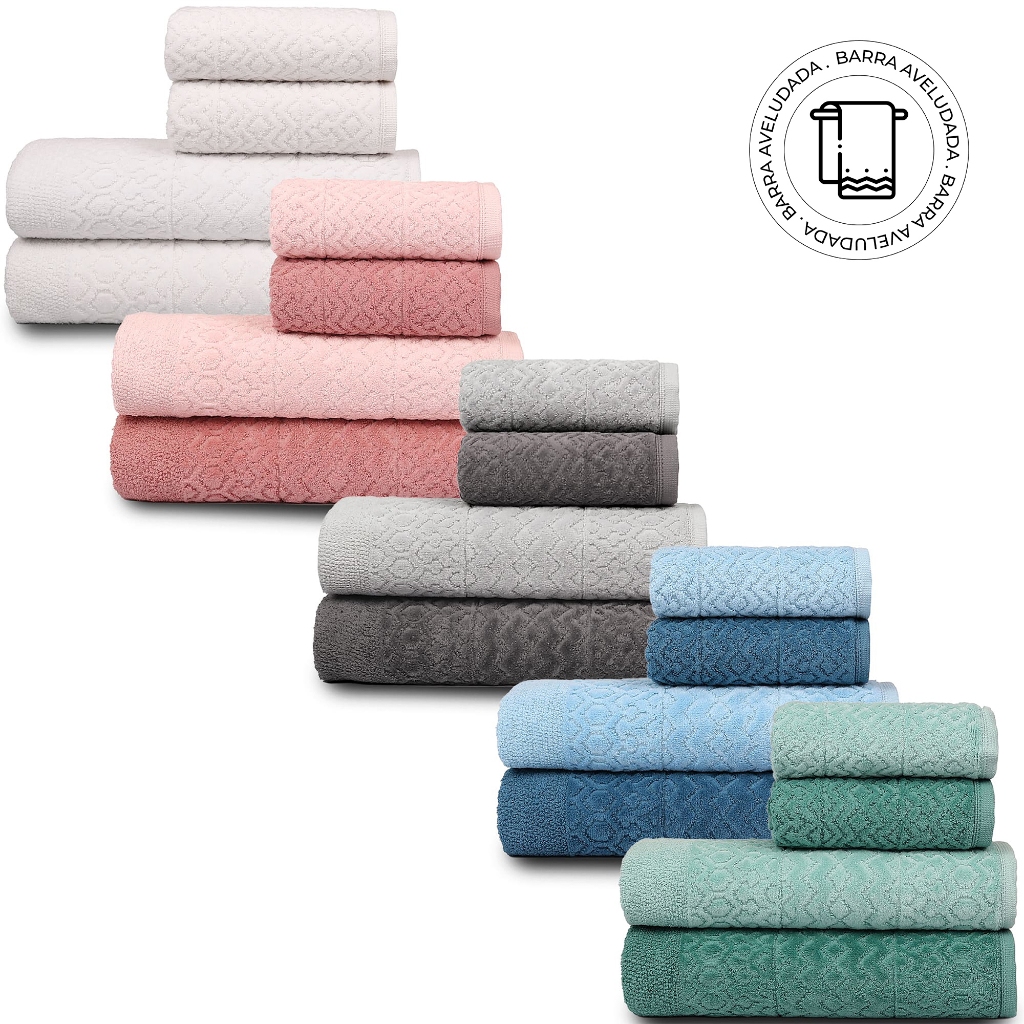 Jogo 4Pç Toalha Banho 100%Algodão Fio Penteado Barrado Aveludado Toque Macio Ótima Absorção 420 g/m² Loft em Oferta na Shopee