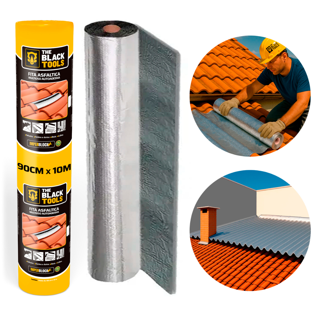 Manta Asfáltica Auto Adesiva Aluminizada Para Telhados 90cm X 10m The Black Tools