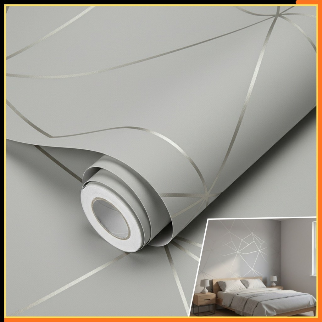 5 a 20 Metros de Papel Adesivo Cinza Geométrico com Linhas Brancas Decorativo de Ambiente em Oferta na Shopee