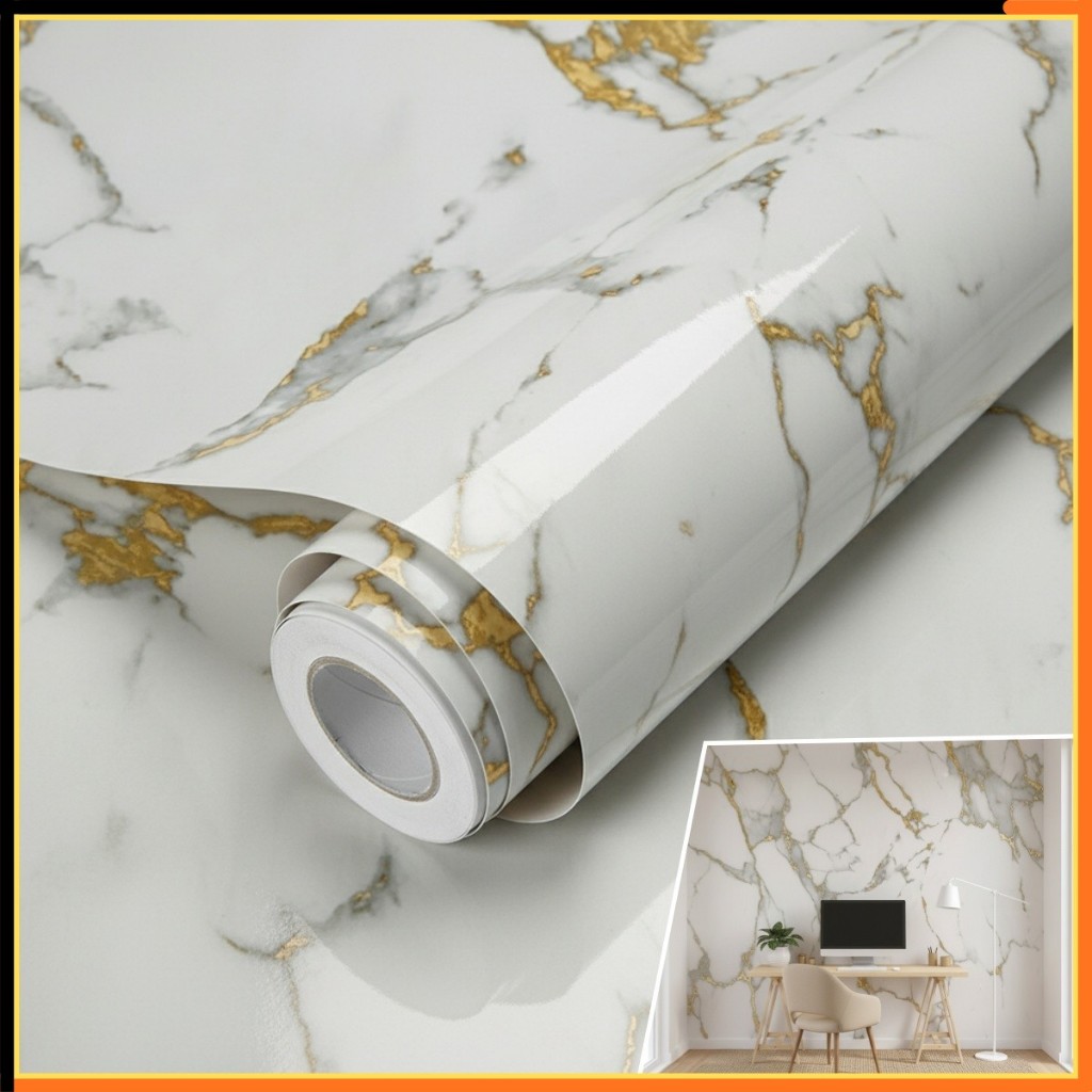 Papel Adesivo Mármore Dourado Exclusivo Lavável Quarto, Sala e Cozinha 1/2/3 Peças