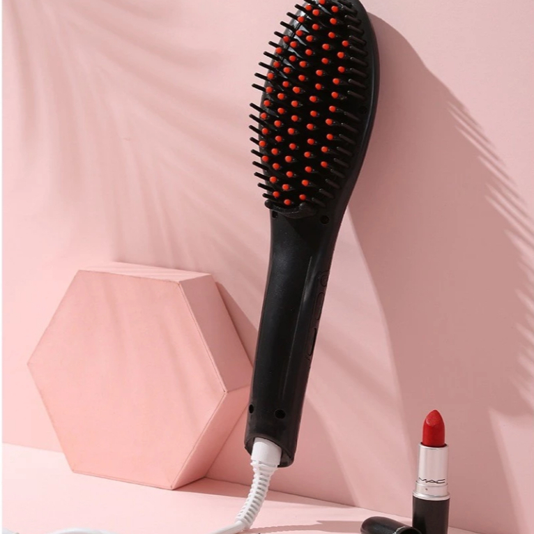 Escova De Cabelo Preta Alisadora Elétrica Exibição De Temperatura Antifrizz