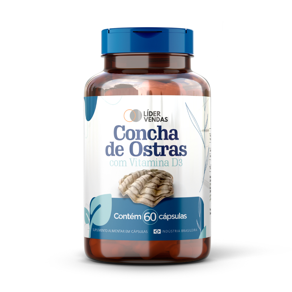 Concha de Ostras 500mg - 60 Cápsulas | Suplemento de Cálcio e Vitamina D | Essencial para Ossos