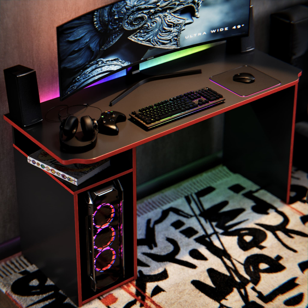 Mesa Gamer Athenas 115cm Para PC MDP MDF Preto Nicho CPU 2 Monitores Home Office em Oferta na Shopee