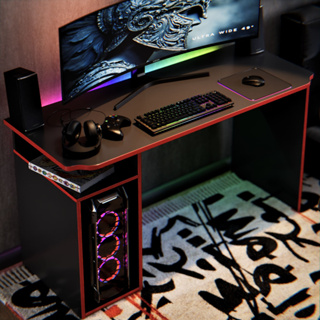 Mesa Gamer Athenas 115cm Para PC MDP MDF Preto Nicho CPU 2 Monitores Home Office em Oferta na Shopee