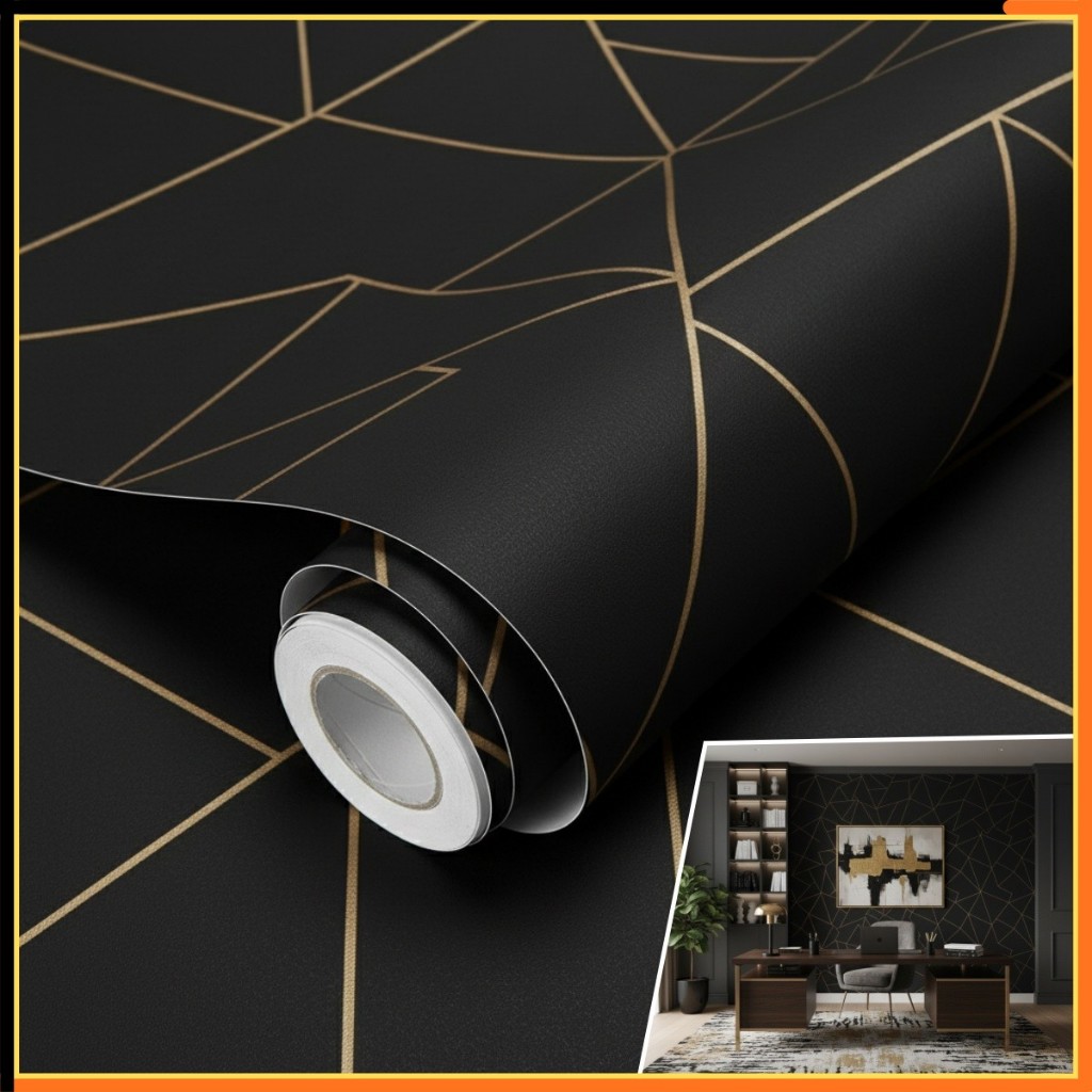Papel de parede Zara Preto e Dourado Geometrico Moderno 5 Metros x 45cm Triangulo Sala, Quarto em Oferta na Shopee