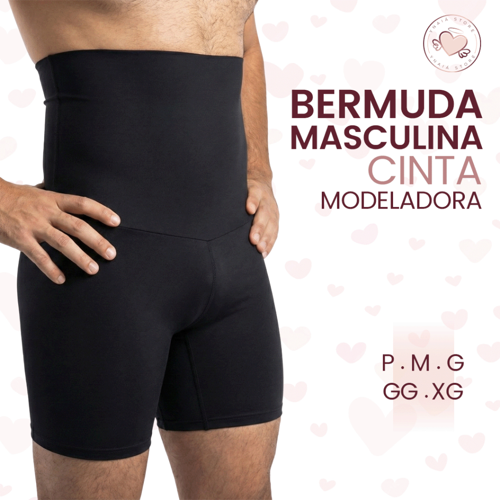 Bermuda Masculina Cinta Modeladora de Compressão Forte de Alta Performance Cós Alto