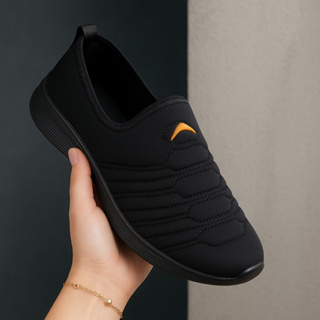 Tênis Meia Feminino Academia Slip On Ortopédico Caminhada  Sneaker Esportivo  Preto Antiderrapante
