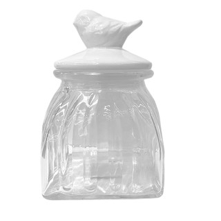 Pote Vidro Tampa Cerâmica Pássaro 750ml Class Home