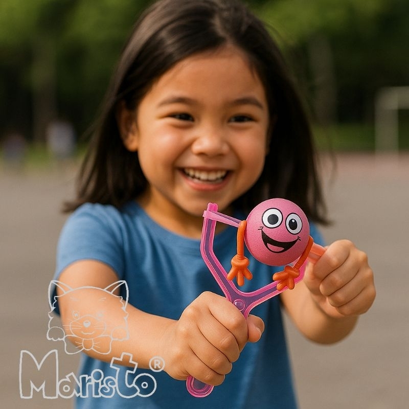 Kit 2 Mini Brinquedos Estilingue que Atira Bolinha Boneco Carinha Emoji