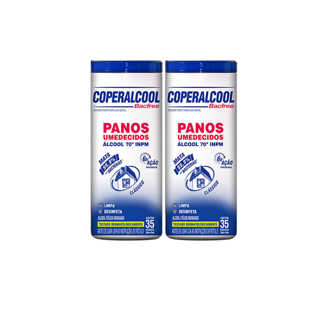 Kit 02 Potes de Lenços Umedecidos com Álcool 35 lenços cada Coperalcool