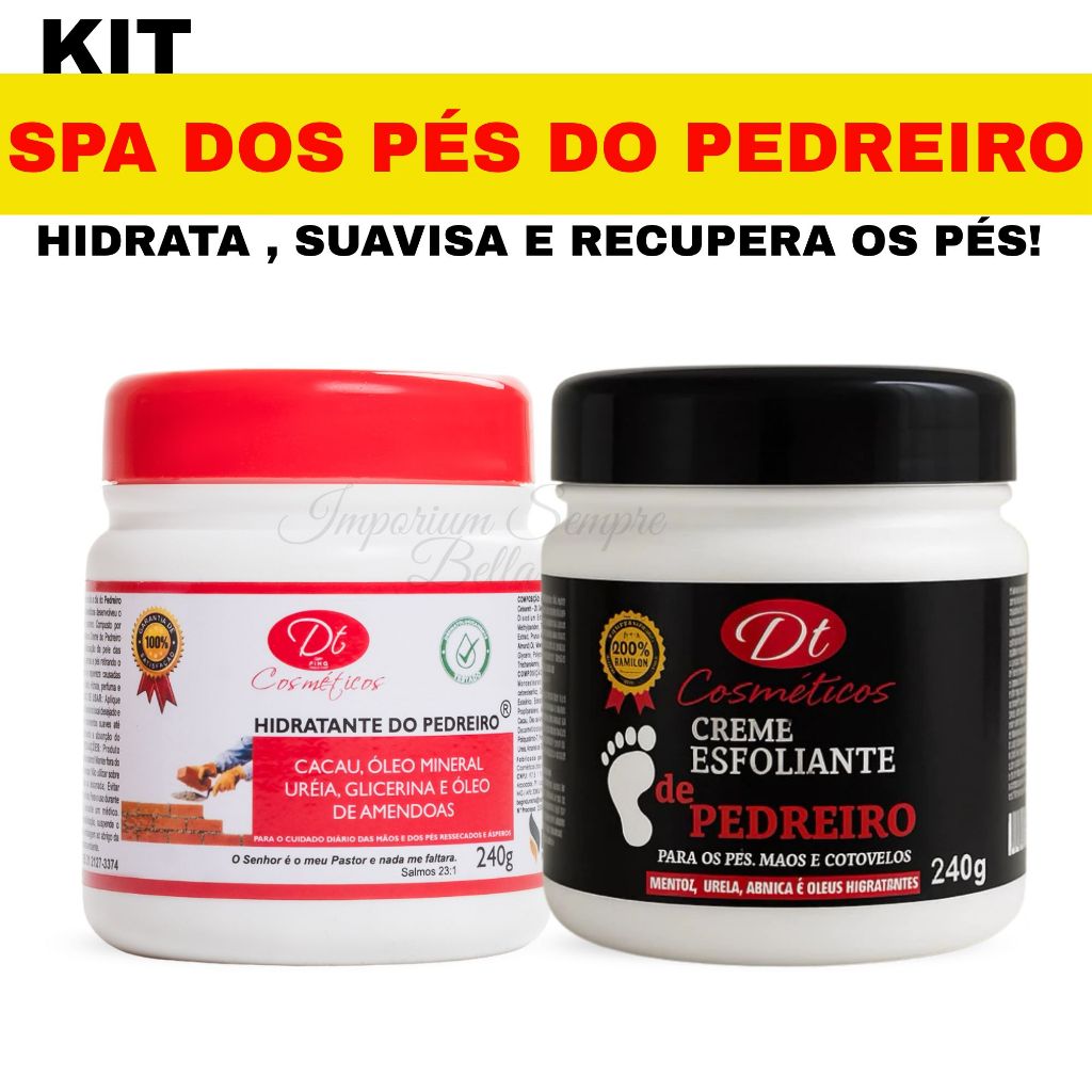 Kit Spa dos Pés do Pedreiro 2x240g Hidratante + Esfoliante C/Ureia,Glicerina,Mentol,Arnica Rachadura