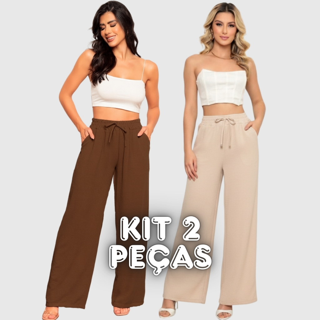 Kit 2 Calça Feminina Pantalona de Amarrar Duna em Oferta na Shopee