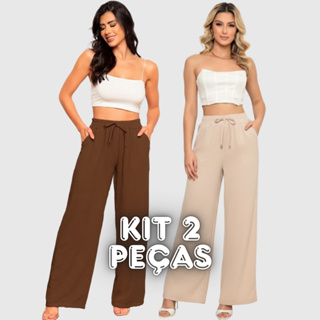 Kit 2 Calça Feminina Pantalona de Amarrar Duna em Oferta na Shopee