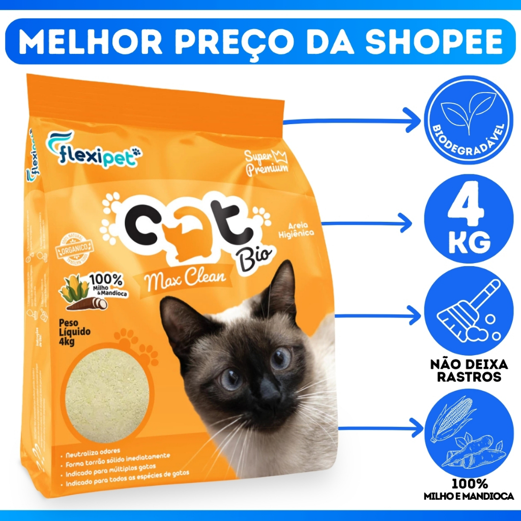 Areia Higiênica Biodegradável Catbio 16 Kg (4 pacotes de 4 kg) Max Clean Grãos Finos - El Gato Gaton