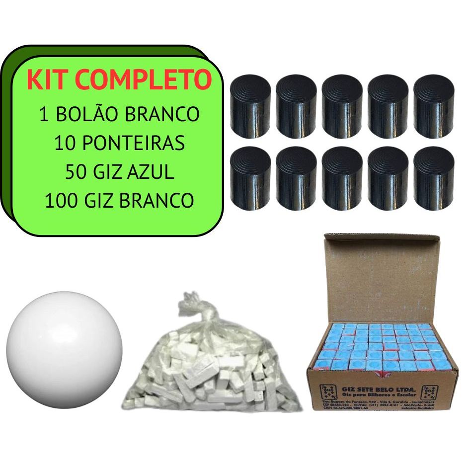 GIZ AZUL GIZ BRANCO PARA SINUCA PONTEIRA TACO SINUCA BILHAR BOLAO BRANCO KIT