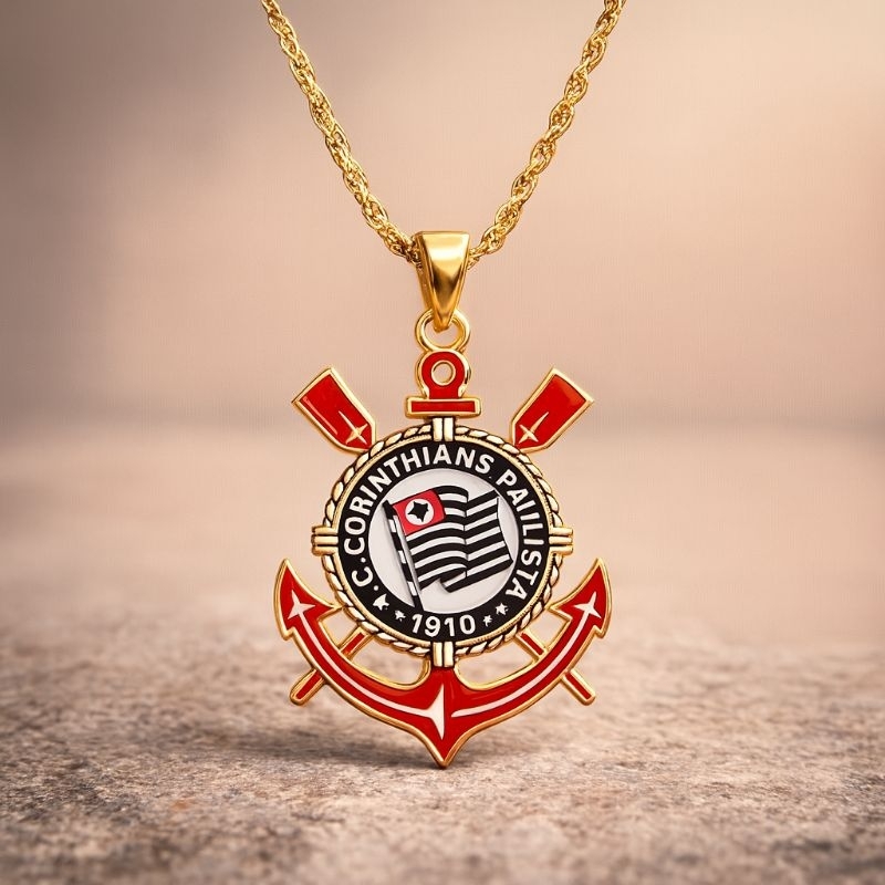 Colar Corinthians Folheado com Pingente Escudo Oficial Masculino/Feminino Presente Torcedor em Oferta na Shopee