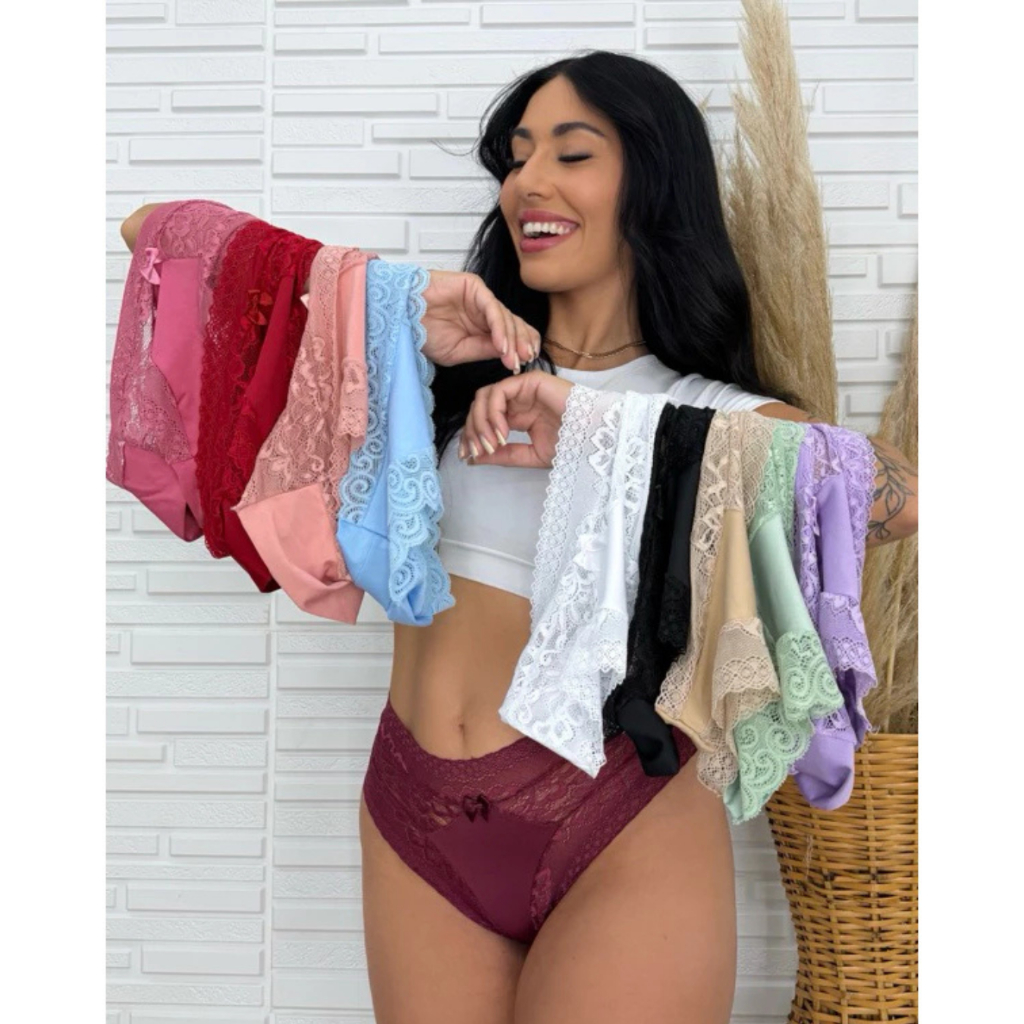 Kit 5 Calcinha Fio Duplo Hot Sexy em Renda Premium Lingerie Feminina Confortável Não Marca Tanga
