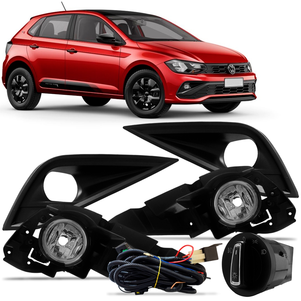 Kit Farol Milha Polo Track 2023 2024 2025 2026 Com Moldura Botão Modelo Original