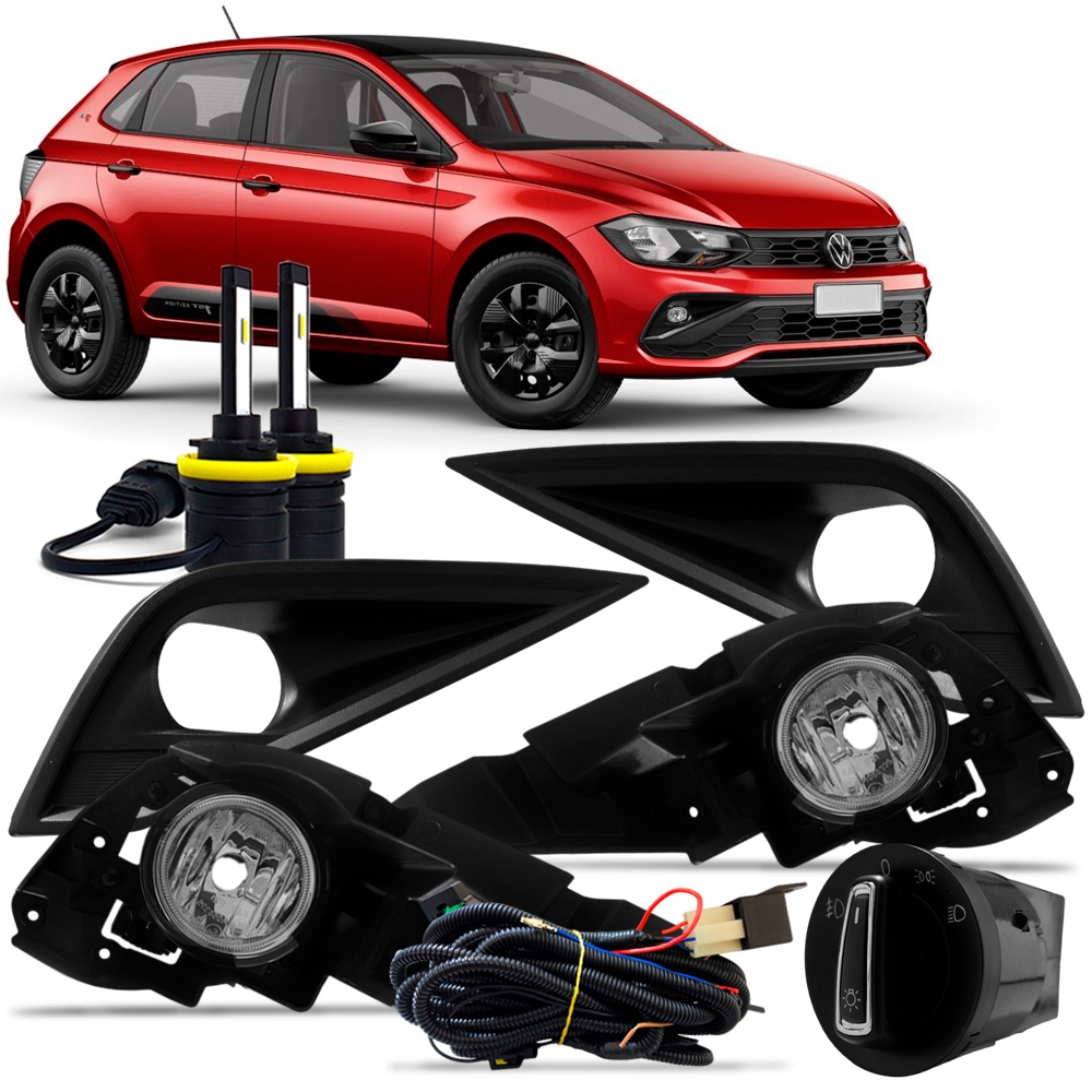 Kit Farol Com Moldura Polo Track 2023 2024 2025 2026 Botão Modelo Original Lâmpadas Led Nano