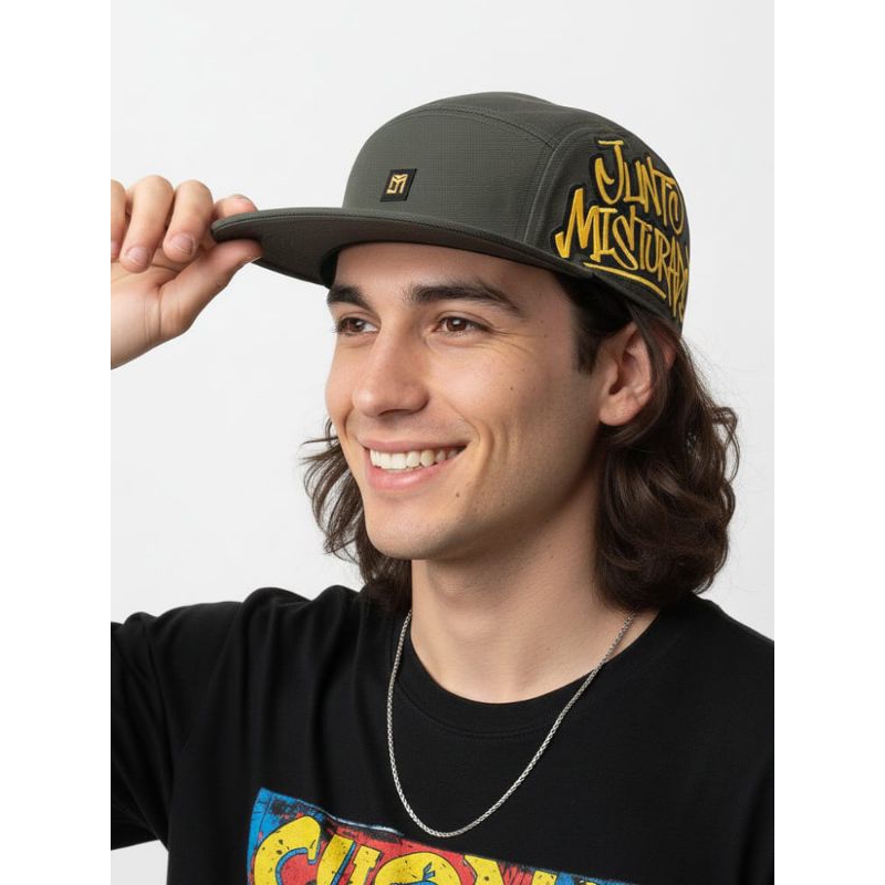 Boné 5 Panel Aba Reta Verde Militar Unissex Ajustável | Junto e Misturado Streetwear Original | Promoção - Top