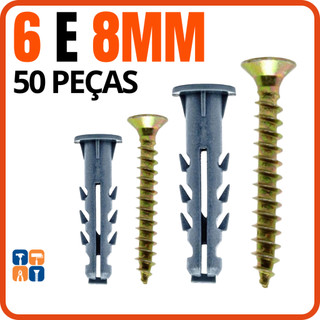Parafusos com Buchas 6mm 8mm Kit Bucha com Anel Parafuso Philips 6 e 8 Parafusos Buchas para Parede