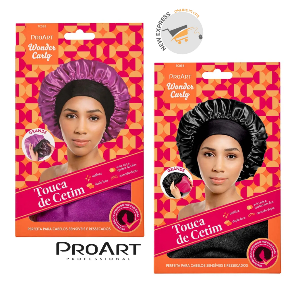 Touca Cetim Dupla Camada Premium Preta e Rosa G | GG - ProArt