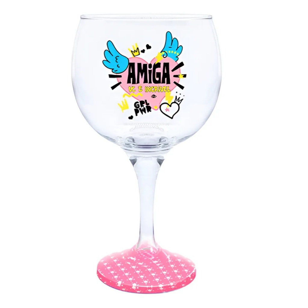 Taça Gin Vidro Amiga Vc É Incrível Base Estrelinhas 600ml