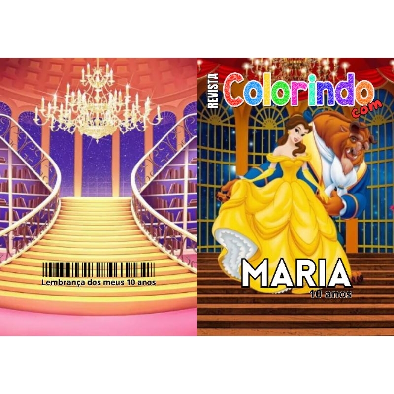Revista de Colorir tema A BELA E A FERA Personalizada Lembrancinha Festa Infantil Todos Temas Decora