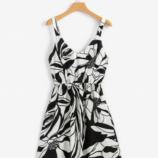 Vestido Midi Estampa Preto e Branco – Elegante, Atemporal e Confortável