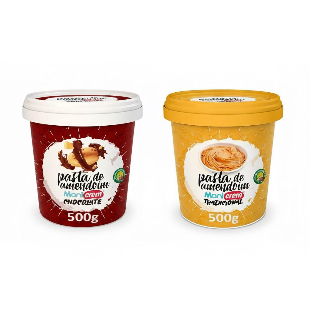 Imagem Kit 02x Pasta de Amendoim Manicrem Tradicional e Chocolate - 500g